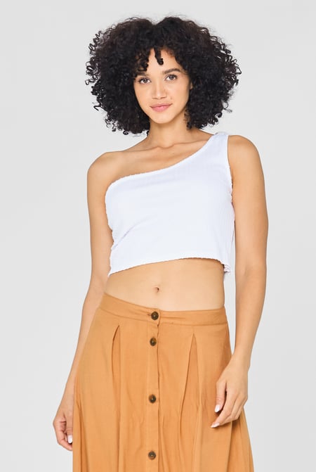 White One Shoulder Crop Vest Top