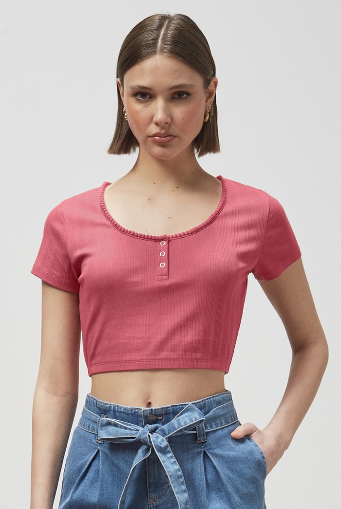 Snap Button Details Crop Tank Top
