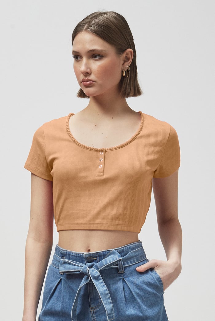 Snap Button Details Crop Tank Top