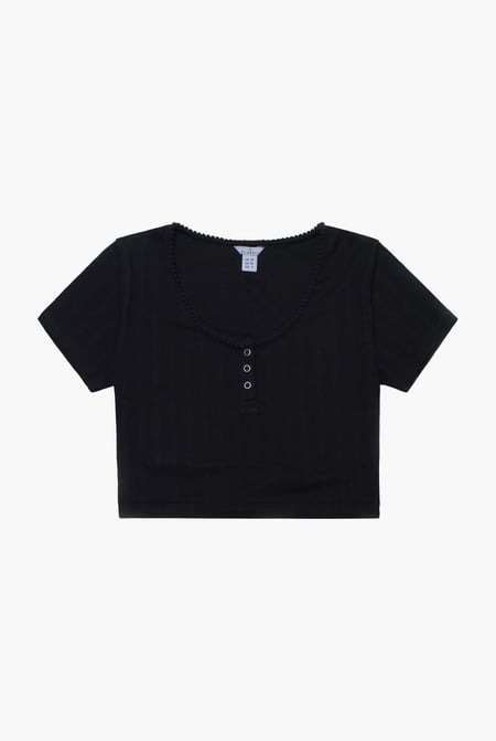 Black Snap Button Details Crop Tank Top