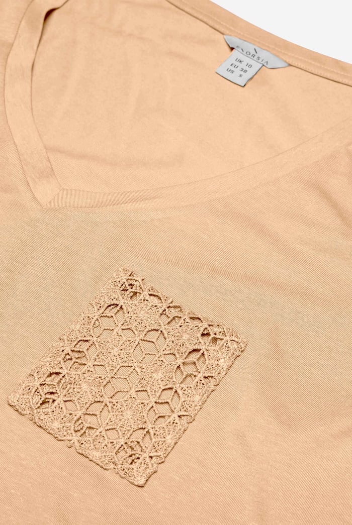Lace Pocket V-Neck Tee
