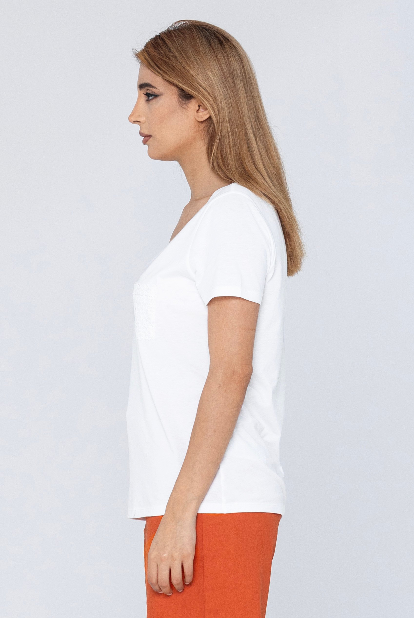 Lace Pocket V-Neck Tee