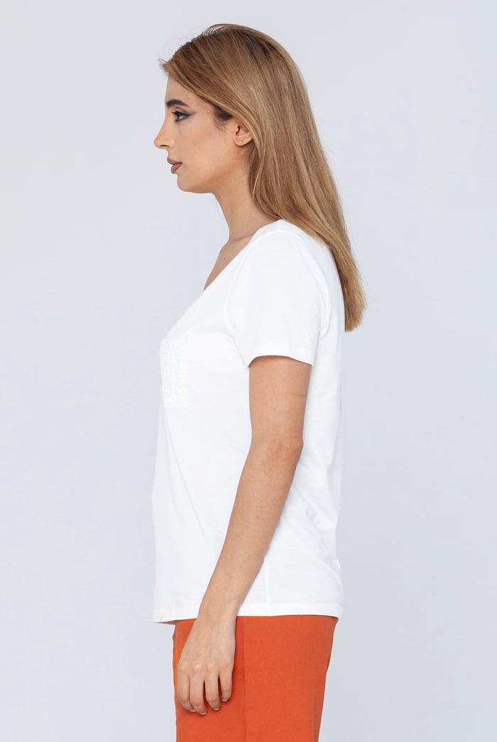 Lace Pocket V-Neck Tee