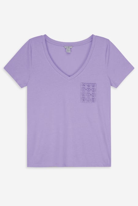 White Lace Pocket V-Neck Tee