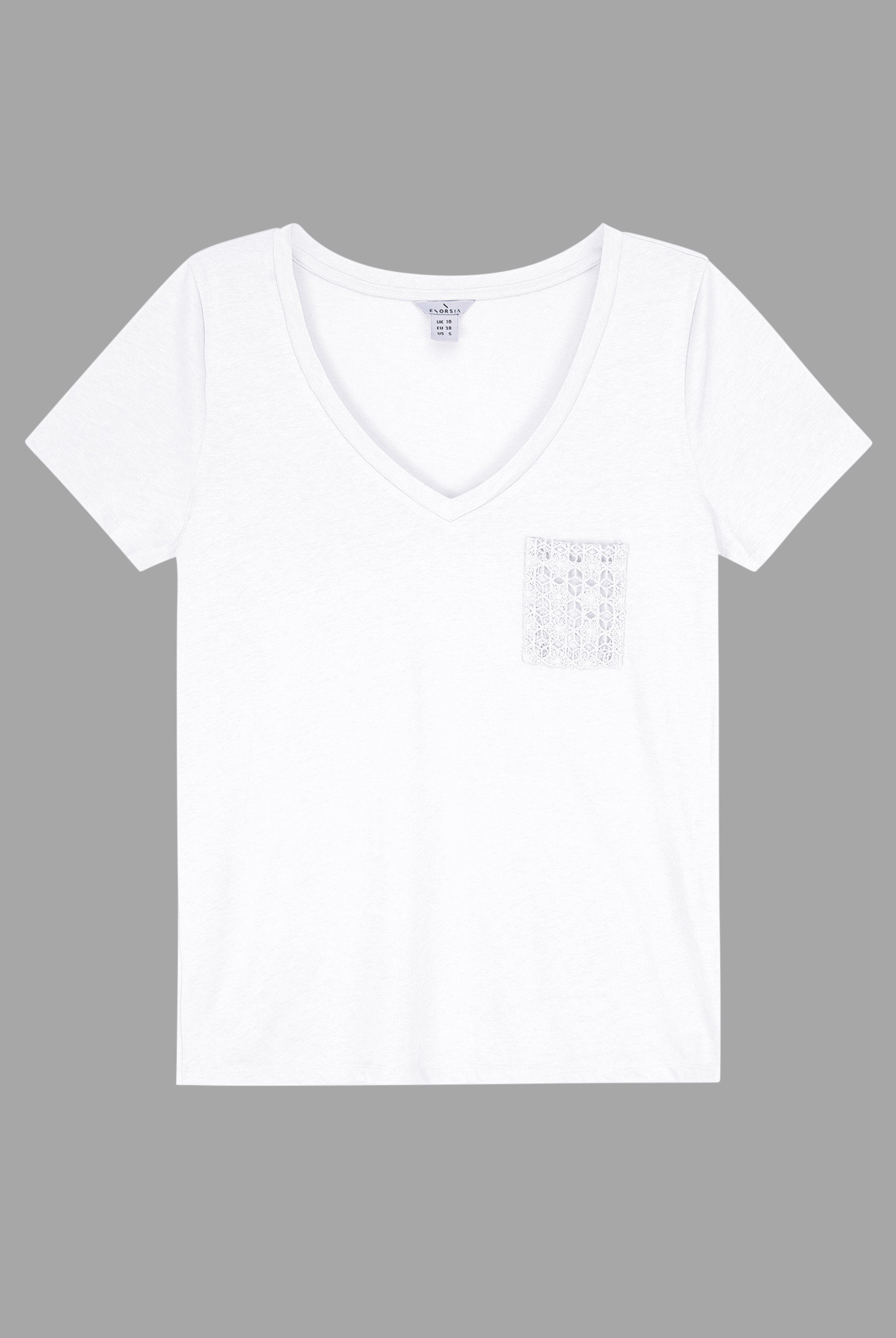 Lace Pocket V-Neck Tee