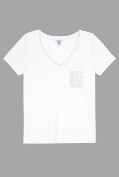 White Lace Pocket V-Neck Tee