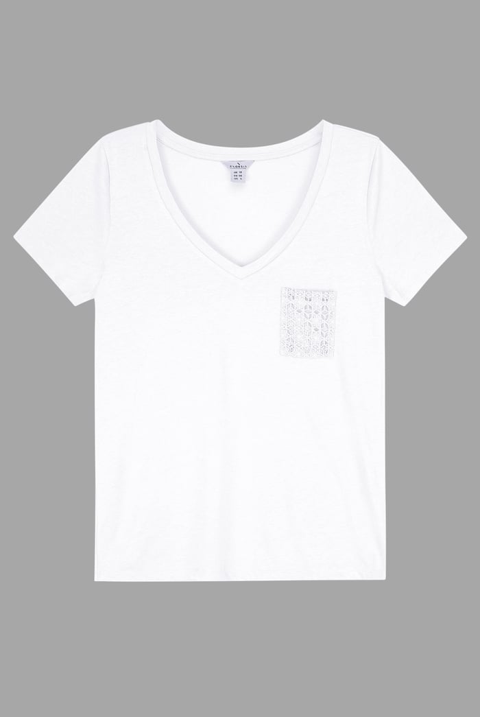 Lace Pocket V-Neck Tee