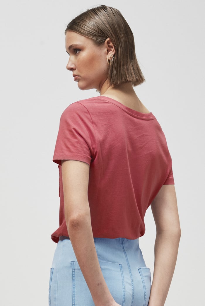 Lace Pocket V-Neck Tee