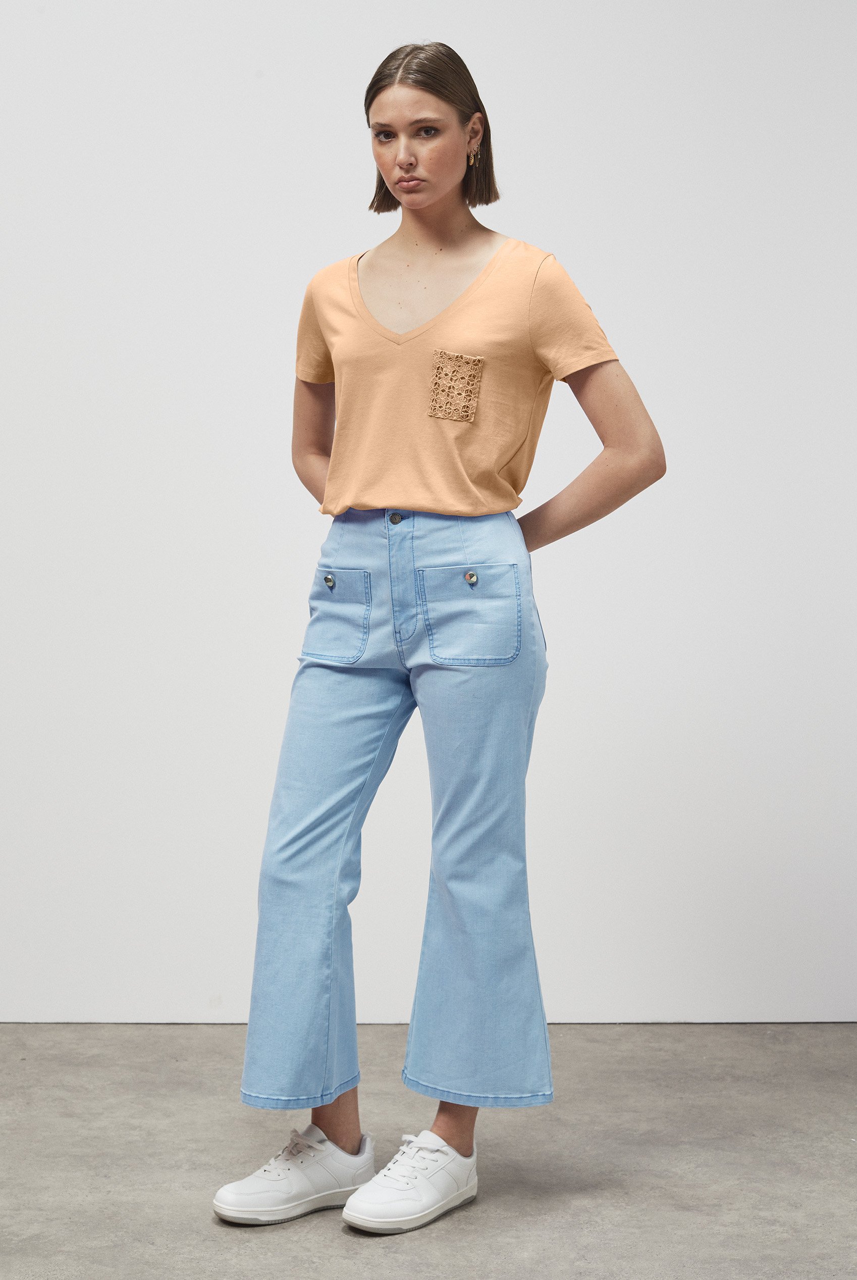 Lace Pocket V-Neck Tee