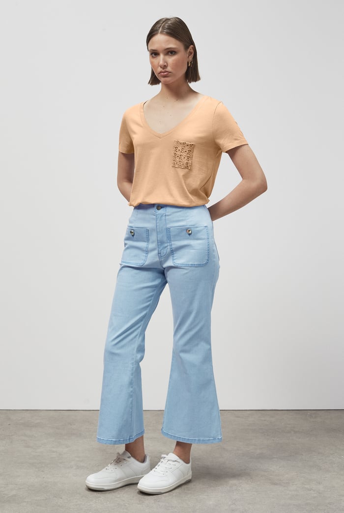 Lace Pocket V-Neck Tee