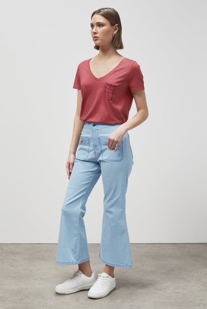 Lace Pocket V-Neck Tee