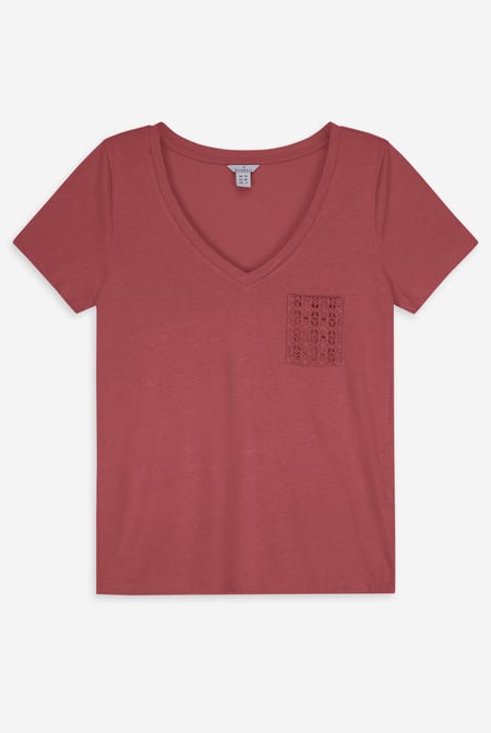 White Lace Pocket V-Neck Tee