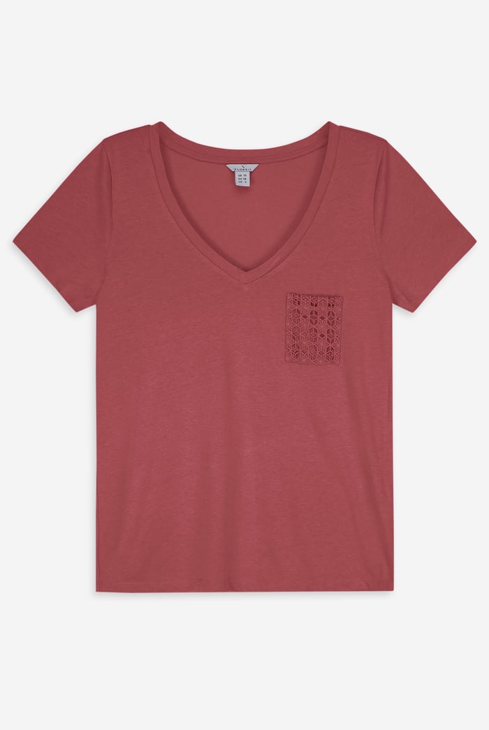 Lace Pocket V-Neck Tee