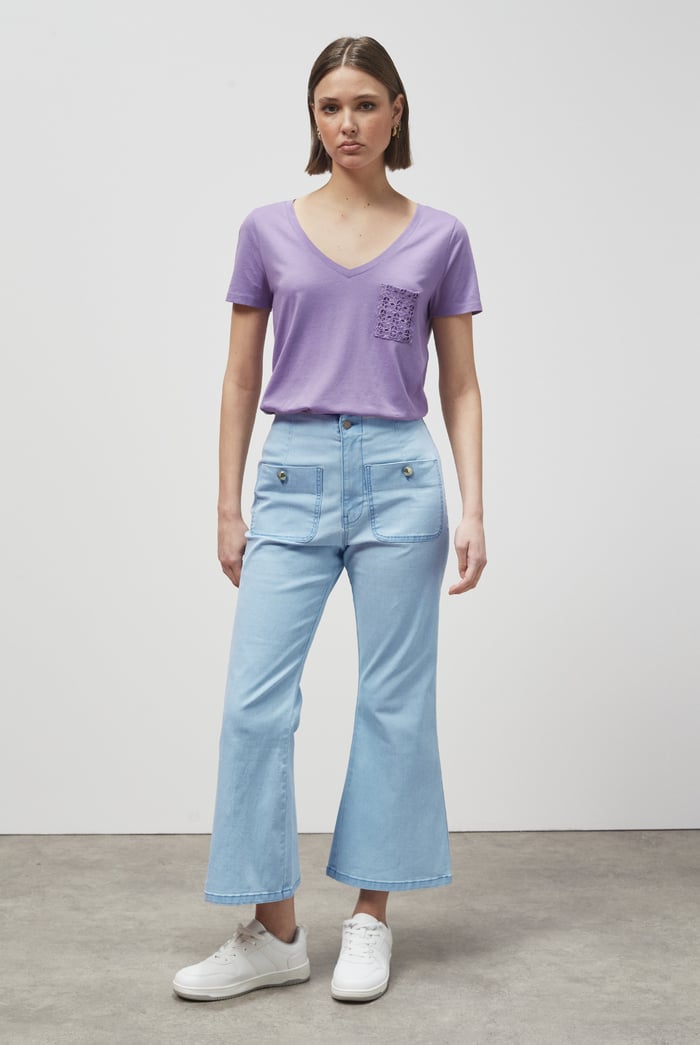 Lace Pocket V-Neck Tee