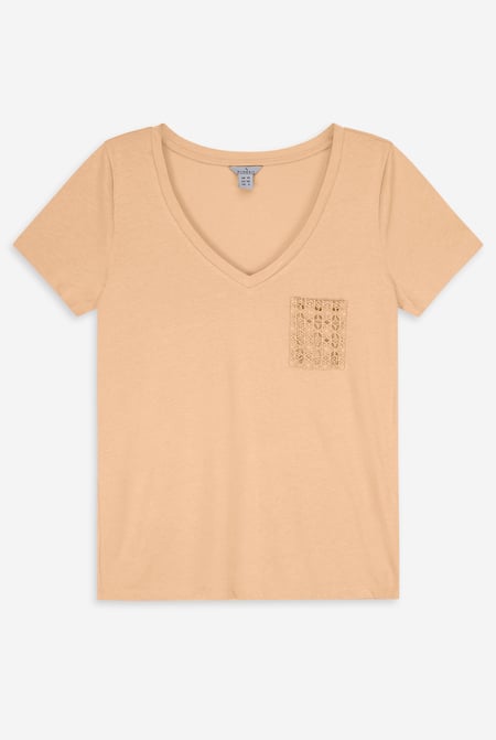 White Lace Pocket V-Neck Tee