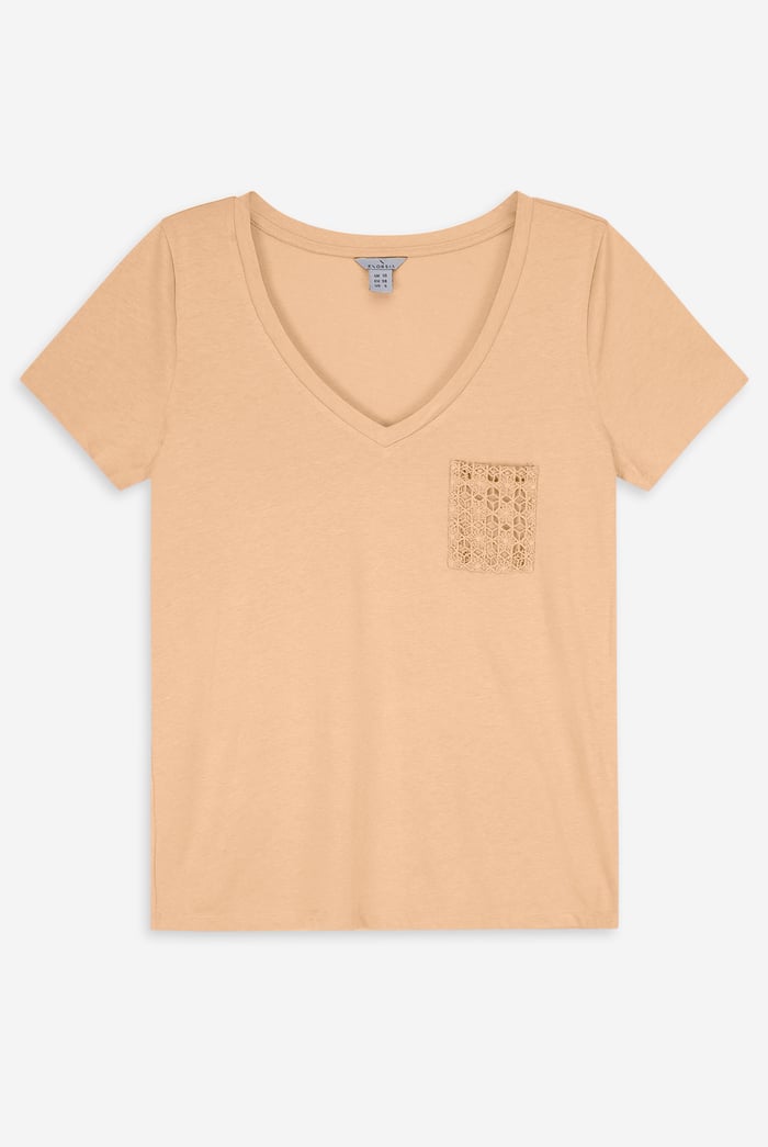 Lace Pocket V-Neck Tee