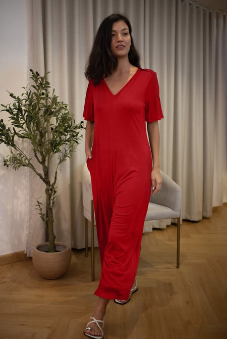Red Ankle Length Wide Leg Jumpsuit