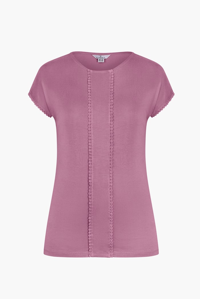 Boat Neck Front Lace Trim Tops