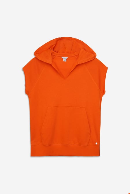 Orange Sleeveless Raw Edge Hoodie
