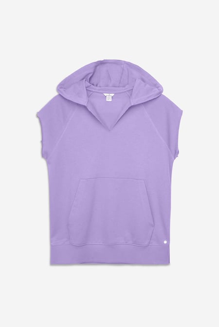 Purple Sleeveless Raw Edge Hoodie