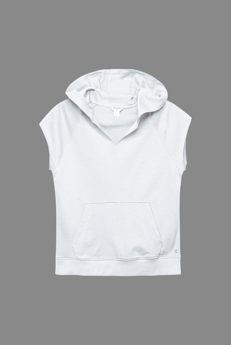 White Sleeveless Raw Edge Hoodie