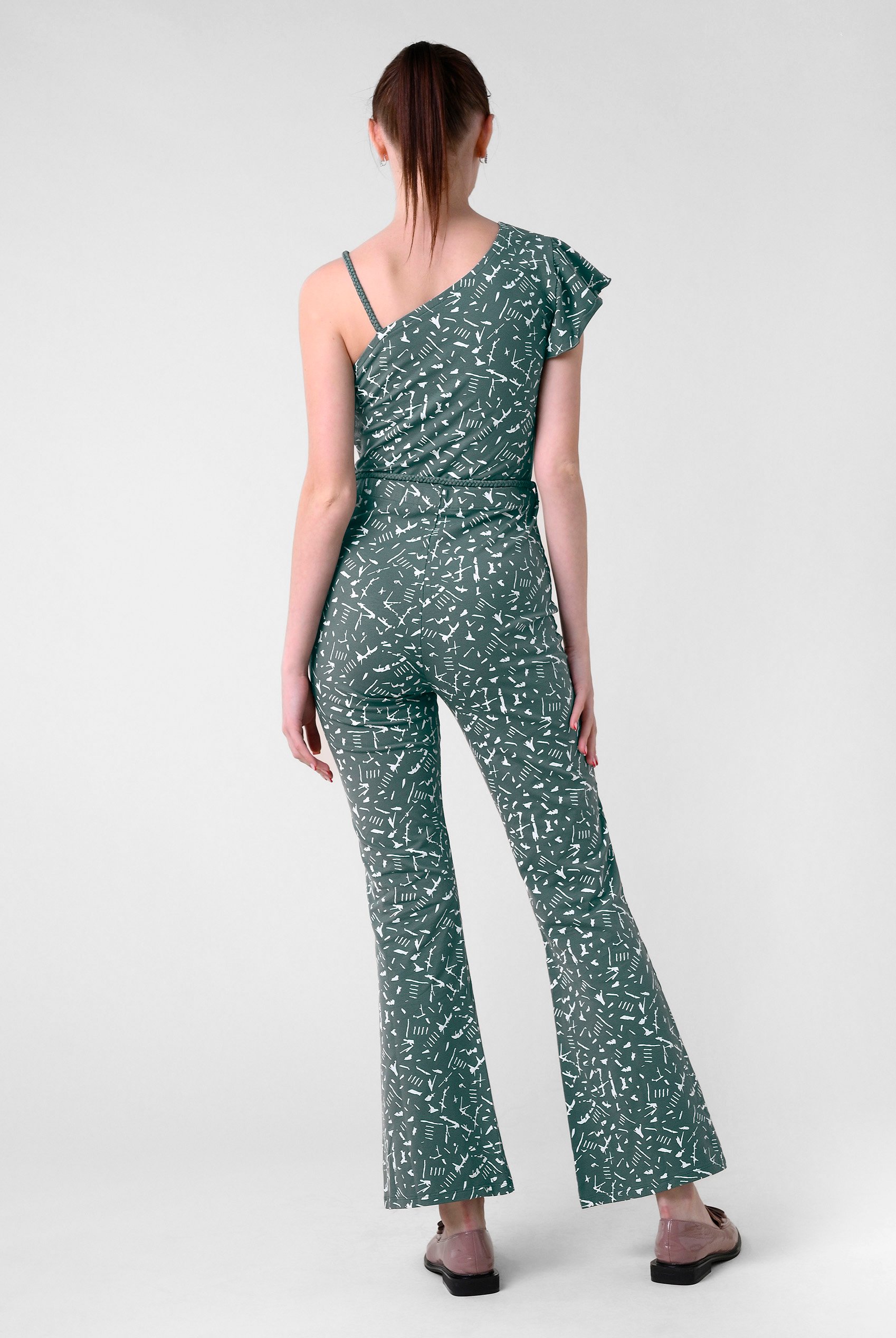 One-Shoulder Jumpsuit with Ruffle Sleeve Detail