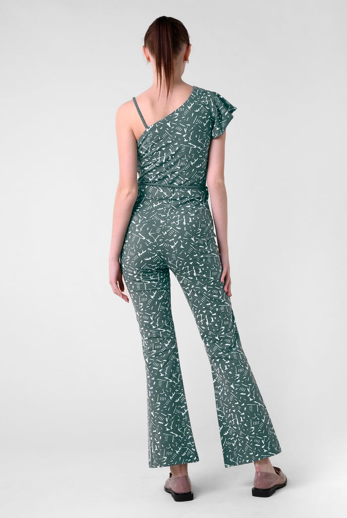 One-Shoulder Jumpsuit with Ruffle Sleeve Detail