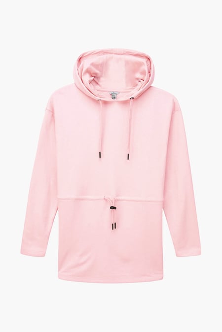 Womens Pink Hooded Tie Waist Sweatshirt
