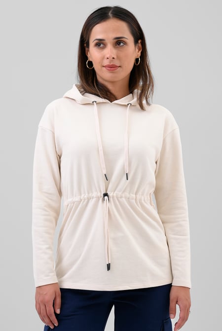 Womens White Hooded Tie Waist Sweatshirt