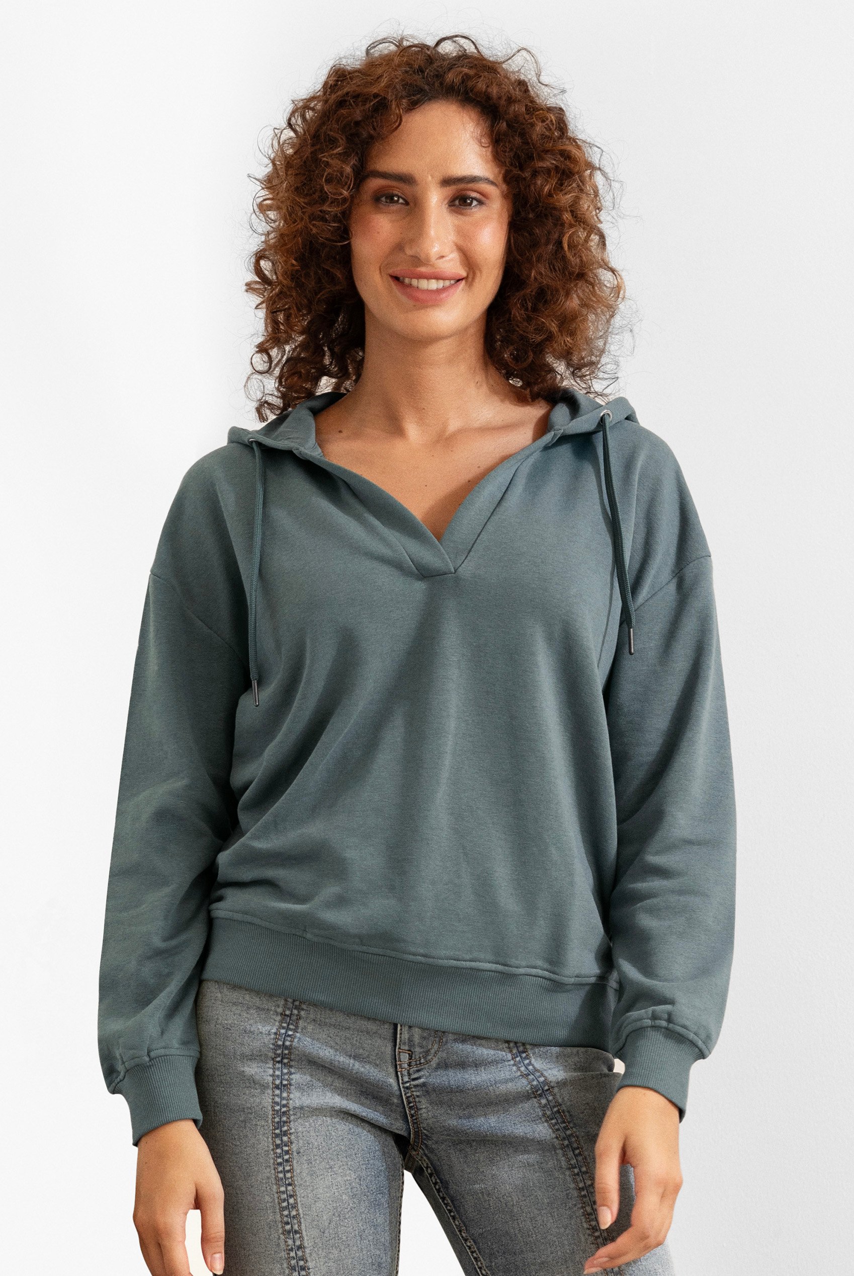 Womens V-Neck Drop Shoulder Hoodie