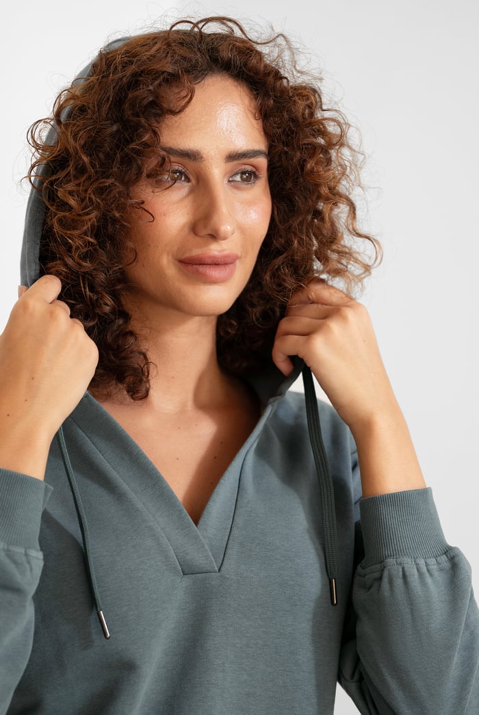Womens V-Neck Drop Shoulder Hoodie