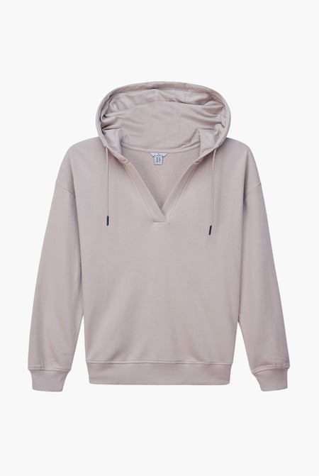 Womens Green V-Neck Drop Shoulder Hoodie