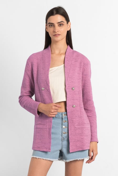 Womens Pink Slim Fit Knit Jacket