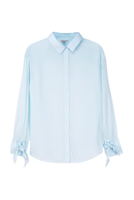 Blue Tie-Cuff LS Viscose Shirt