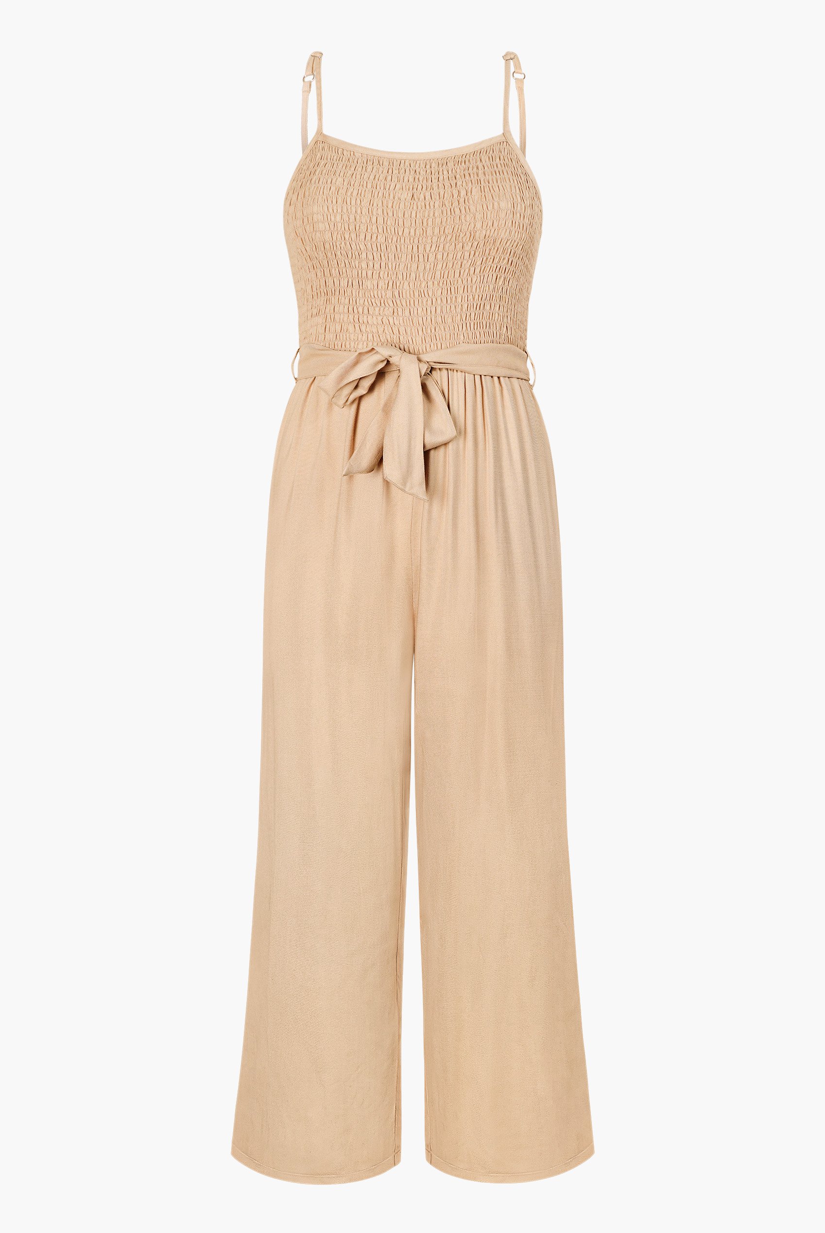 Belted Solid Jumpsuit with a Shirred Silhouette