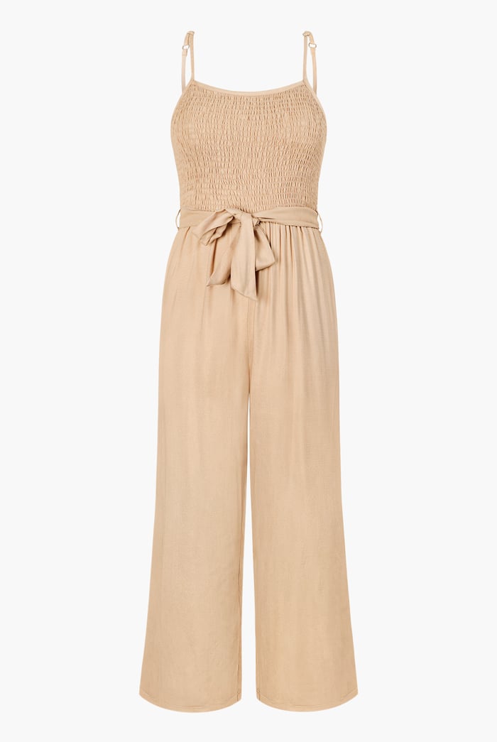Belted Solid Jumpsuit with a Shirred Silhouette