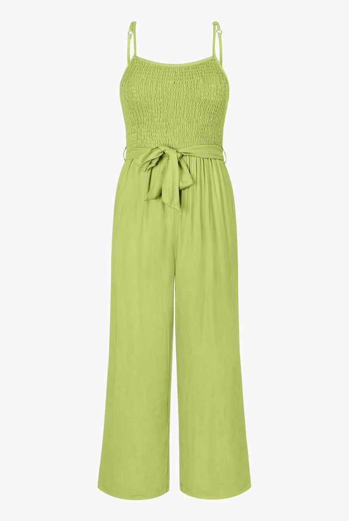 Belted Solid Jumpsuit with a Shirred Silhouette