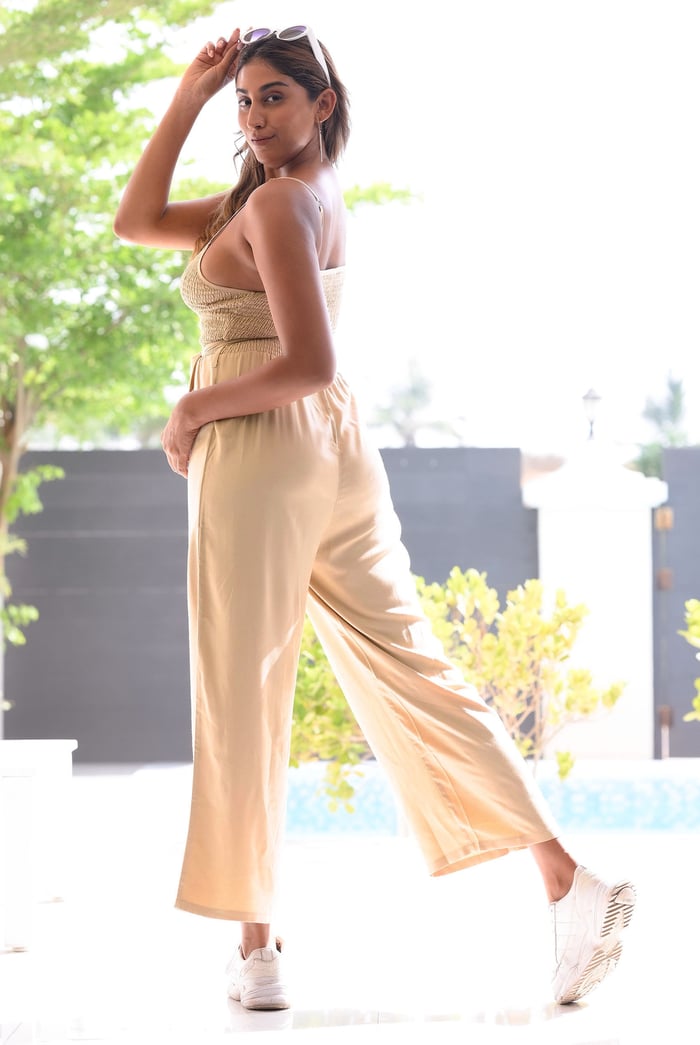 Belted Solid Jumpsuit with a Shirred Silhouette