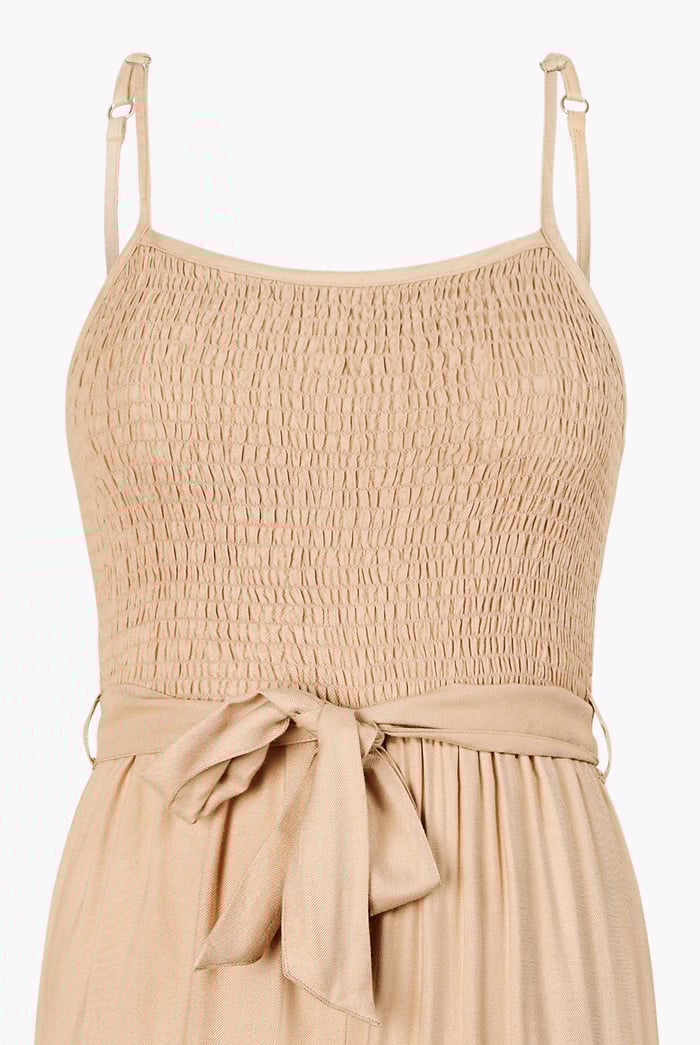 Belted Solid Jumpsuit with a Shirred Silhouette