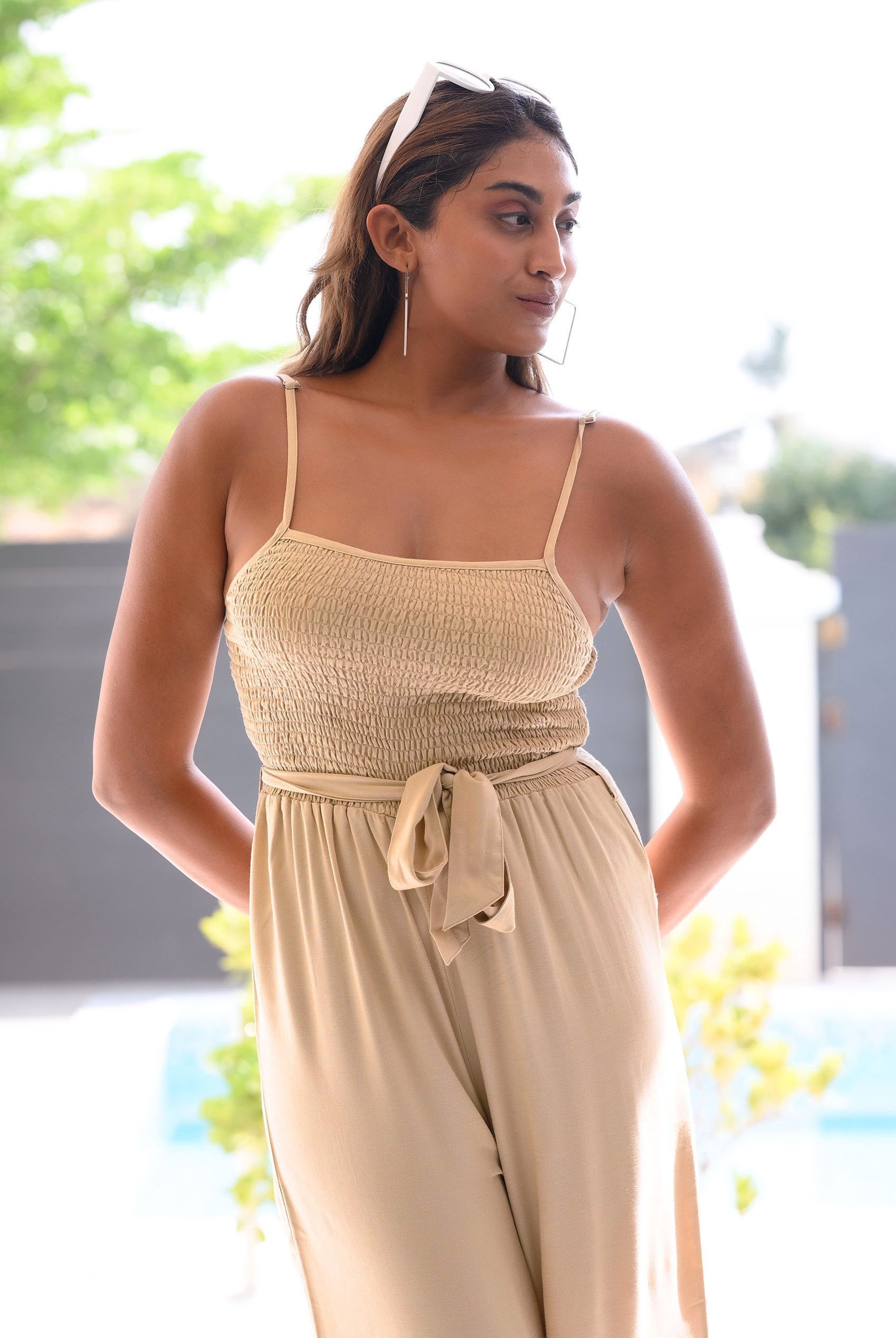 Belted Solid Jumpsuit with a Shirred Silhouette