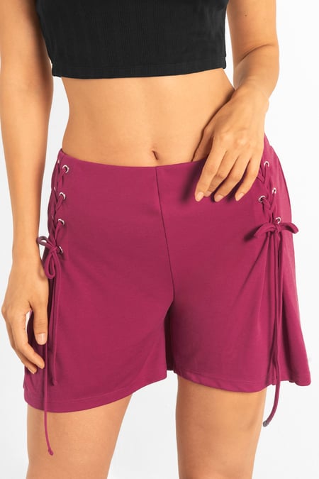 Womens Red Draw Cord Details Boxy Shorts