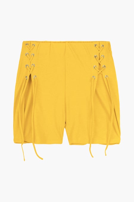 Womens Yellow Draw Cord Details Boxy Shorts