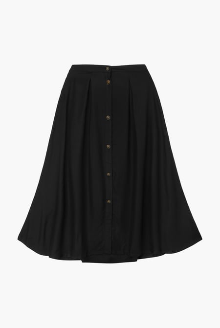 Black A-Line Front Button Through Skirts