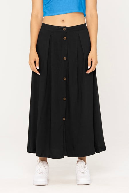 Black A-Line Front Button Through Skirts