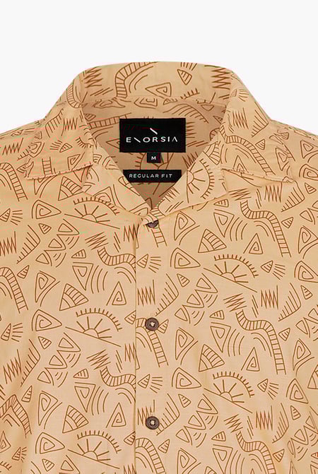 Light Orange Pencilled Revere Collar Short Sleeve Shirt