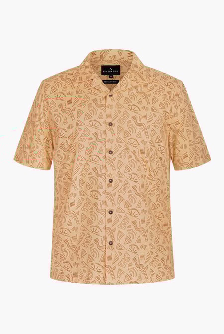 Light Orange Pencilled Revere Collar Short Sleeve Shirt