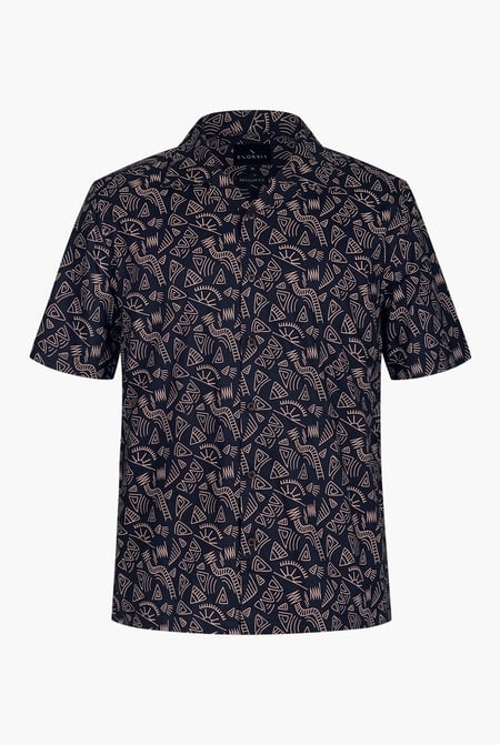 Light Orange Pencilled Revere Collar Short Sleeve Shirt