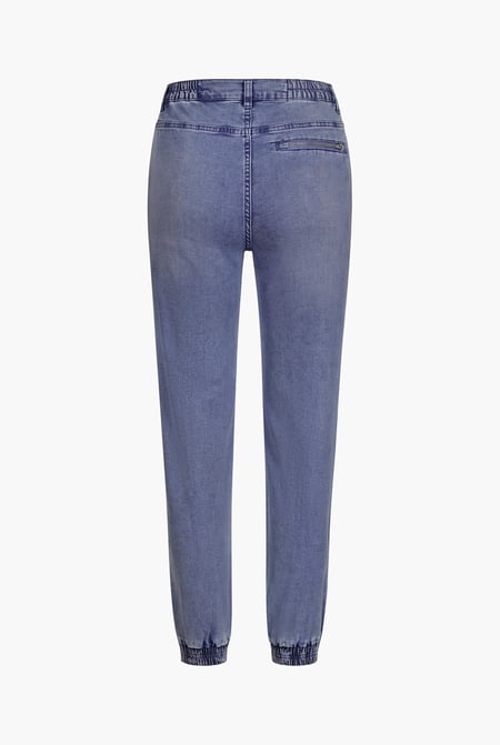 Women’s Mid Blue Zip-Cuff Denim Jogger Pants