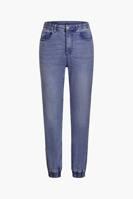 Women’s Mid Blue Zip-Cuff Denim Jogger Pants