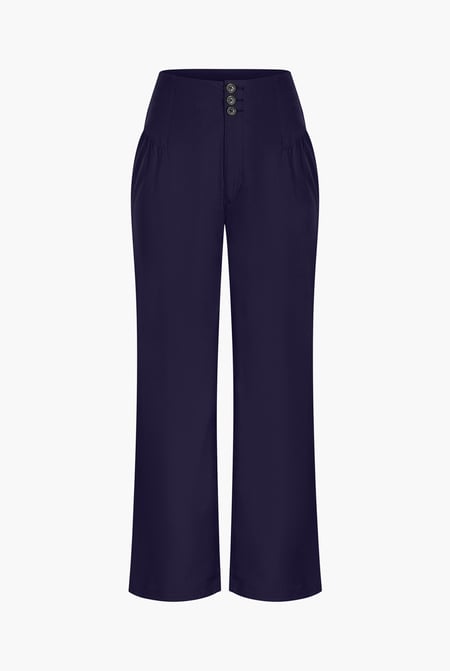 Blue High-Waisted  Stright Leg Trousers